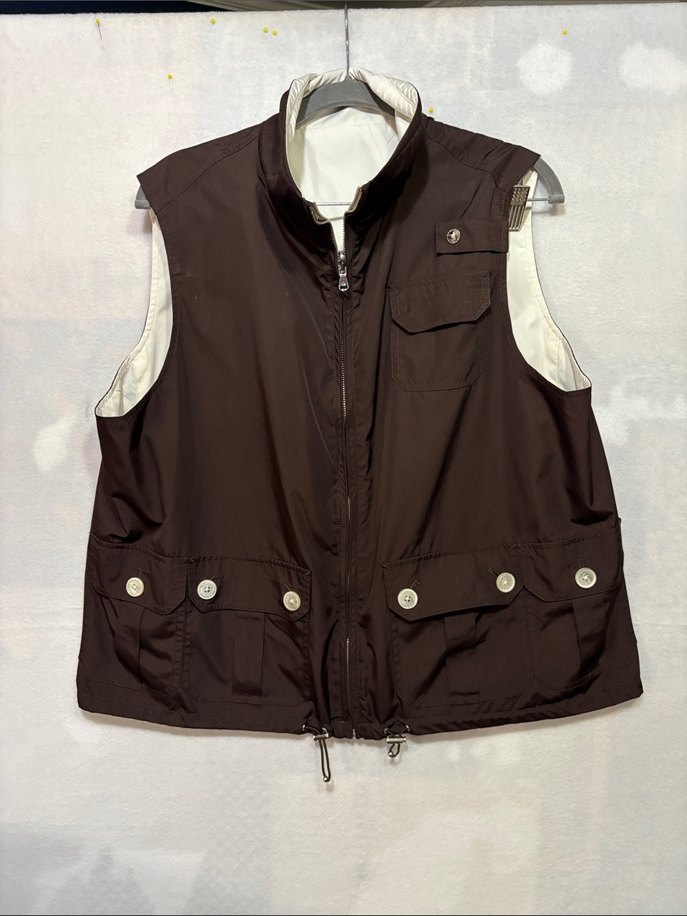 Ralph Lauren women's brown and white reversible military safari utility vest